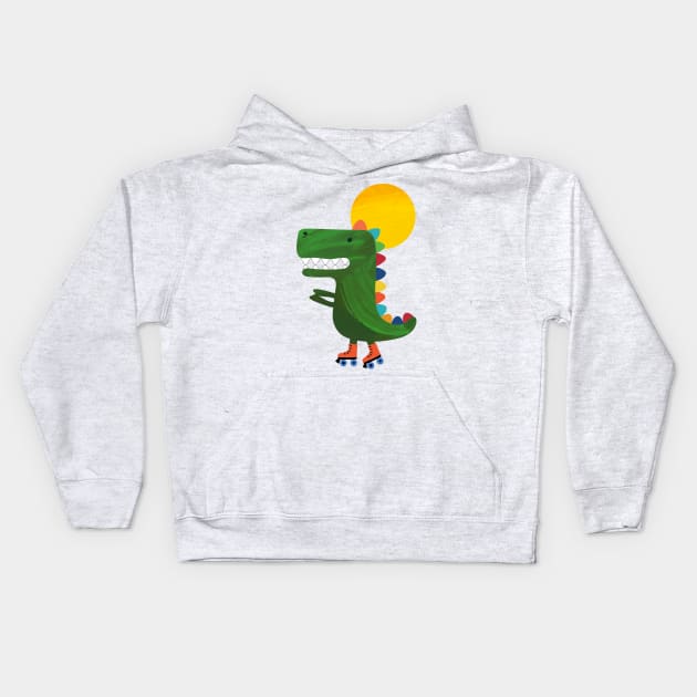 Dinosaur on roller skates Kids Hoodie by grafart